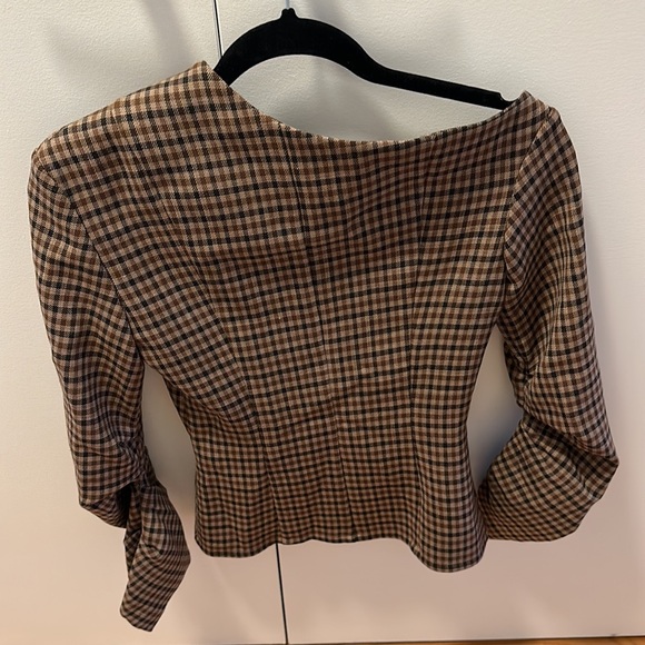 A.w.a.k.e MODE Asymmetric Plaid Wool-Blend Tweed Top - Picture 7 of 7